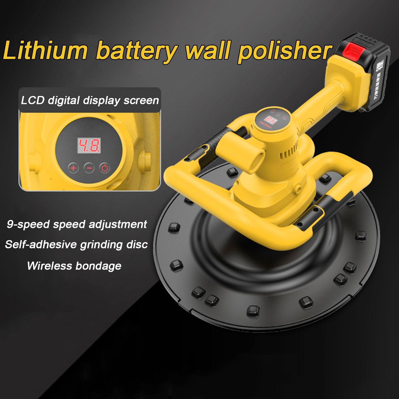 Máquina alisadora de pared, herramienta de enlucido de cemento de 1680 W con mango de extensión, pantalla LCD, 9 velocidades ajustables para yeso de pared
