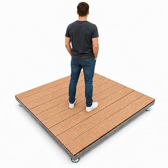 Modular Outdoor Flooring Platform, Raised Composite Deck Panel, Portable Floor Base for Cafe Seating, Resort Deck Area, Hotel Patio, and Retail DisplayTeak