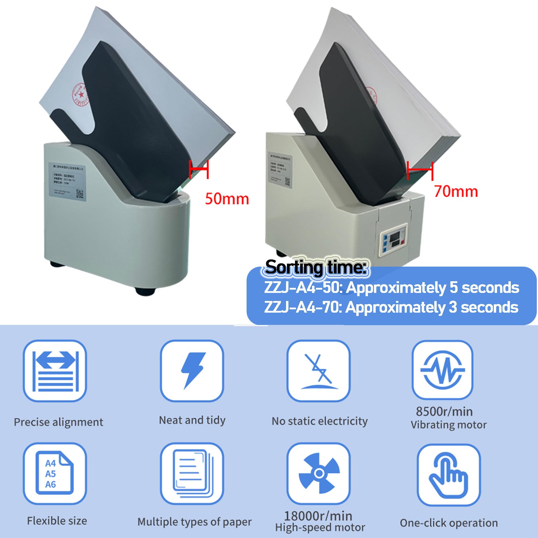 Sorter automatico di carta da tavolo, 18000r/min ad alta velocità Jogger, per ufficio, stamperia e centri di copia, regolabile 70mm-30W