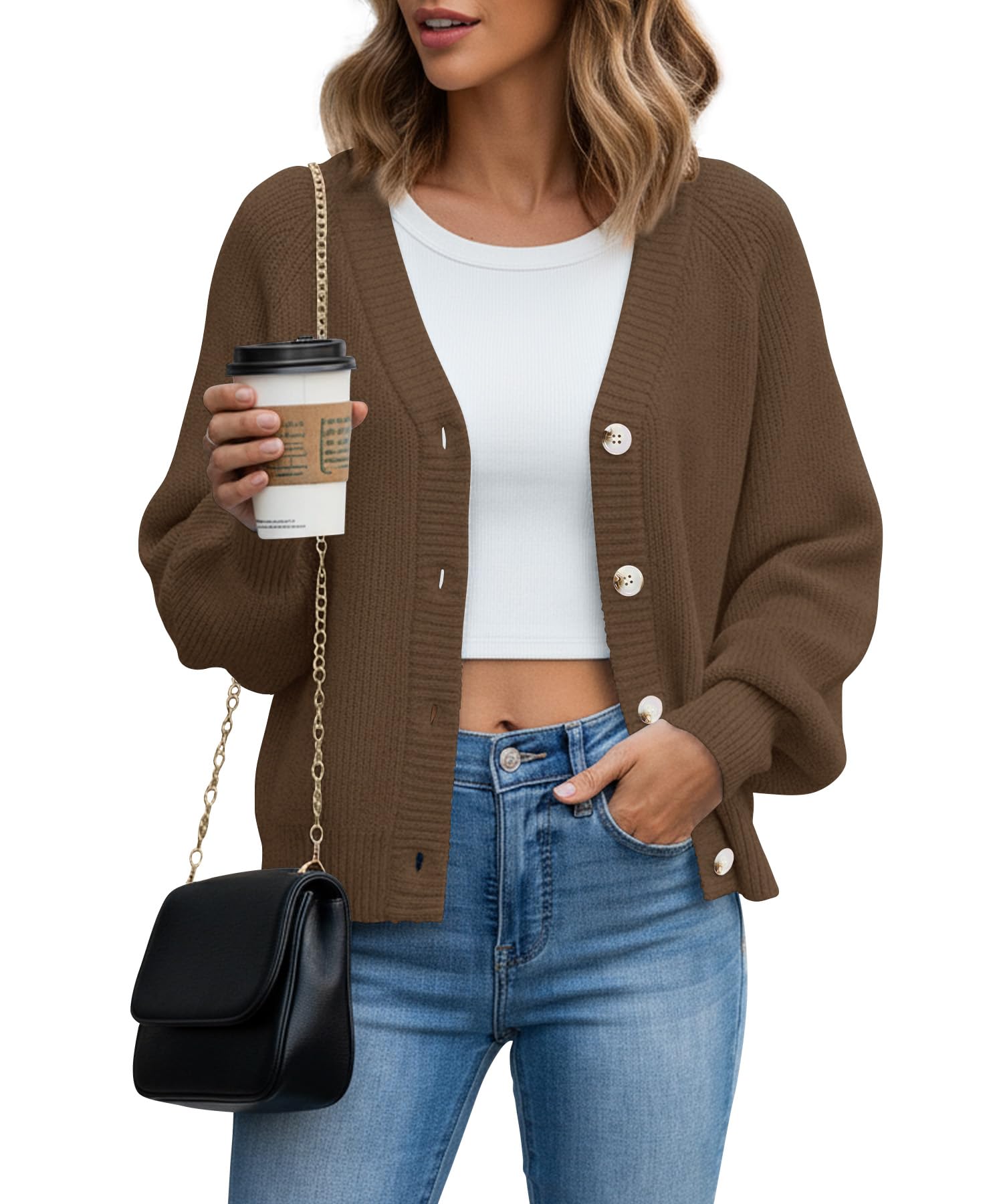 Womens Open Front Cardigan Sweaters 2025 Fall Long Sleeve Button Down Chunky Knit Casual Outerwear Coats