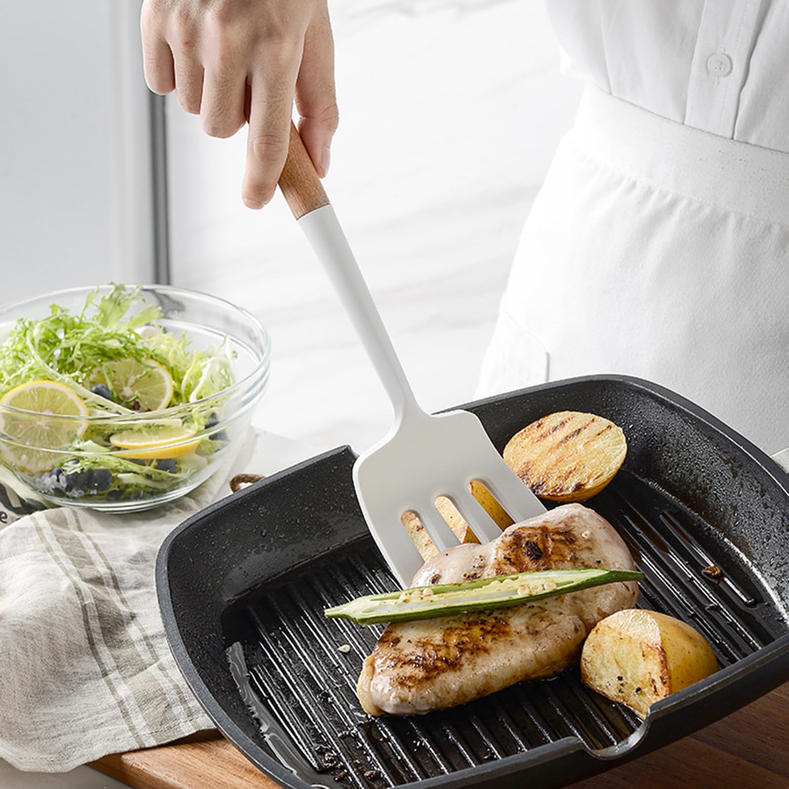 13 Stück Küchenhelfer Set, Silikon Küchenutensilien Set, Antihaft Hitzebeständiger Holzgriff Kochbesteck Mit Utensilienhalter, Silikonspatel Kochgeschirr Set, Spülmaschinengeeignet