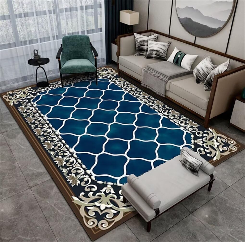 Tapis enfant garçon bleu 90x180 cm lavable pour chambre ado