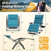 Vista 2 de Slendor Oversized Zero Gravity Chairs XL, 29IN Padded Anti Gravity Chair, Zero Gravity Lounge Chair, Folding Reclining Patio Chair w/Aluminum Alloy