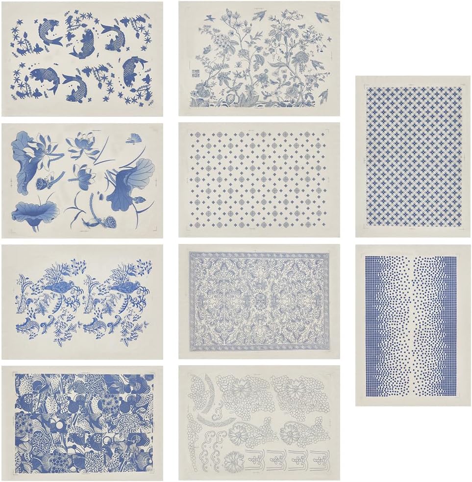 WEBEEDY 10 Styles Pottery Ceramics Clay Transfer Paper Waterslide Decal DIY Paper Blue Flower Underglaze Transfers Paper Sheets for Ceramic Pottery DIY Sticker Wedding Holiday Decor,19x13 Inch