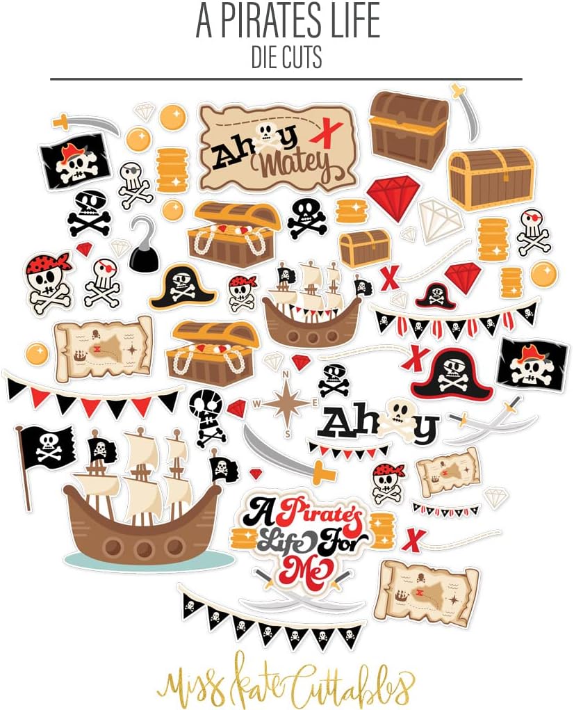 Die Cuts & Paper Set - A Pirate's Life - By Miss Kate Cuttables - 16 Sheets of 12"x12" Premium Specialty Paper & OVER 60 Coordinating Die Cuts - Exclusive Original Matching SET
