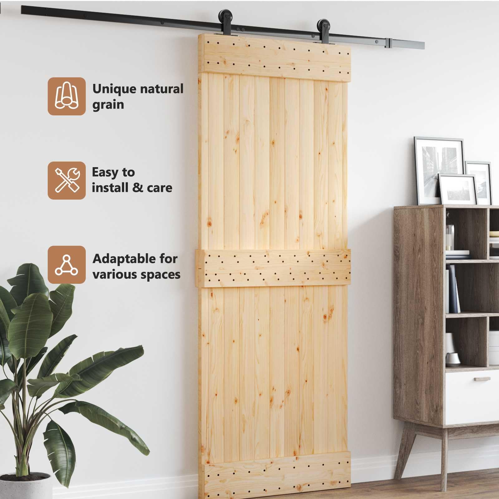 vidaXL Puerta Narvik Natural 85 x 210 cm Madera de Pino Sólido, Puerta Rectangular Moderna, Interior de Pino, Ahorra Espacio, Separador Contemporáneo de Habitaciones, Diseño Funcional