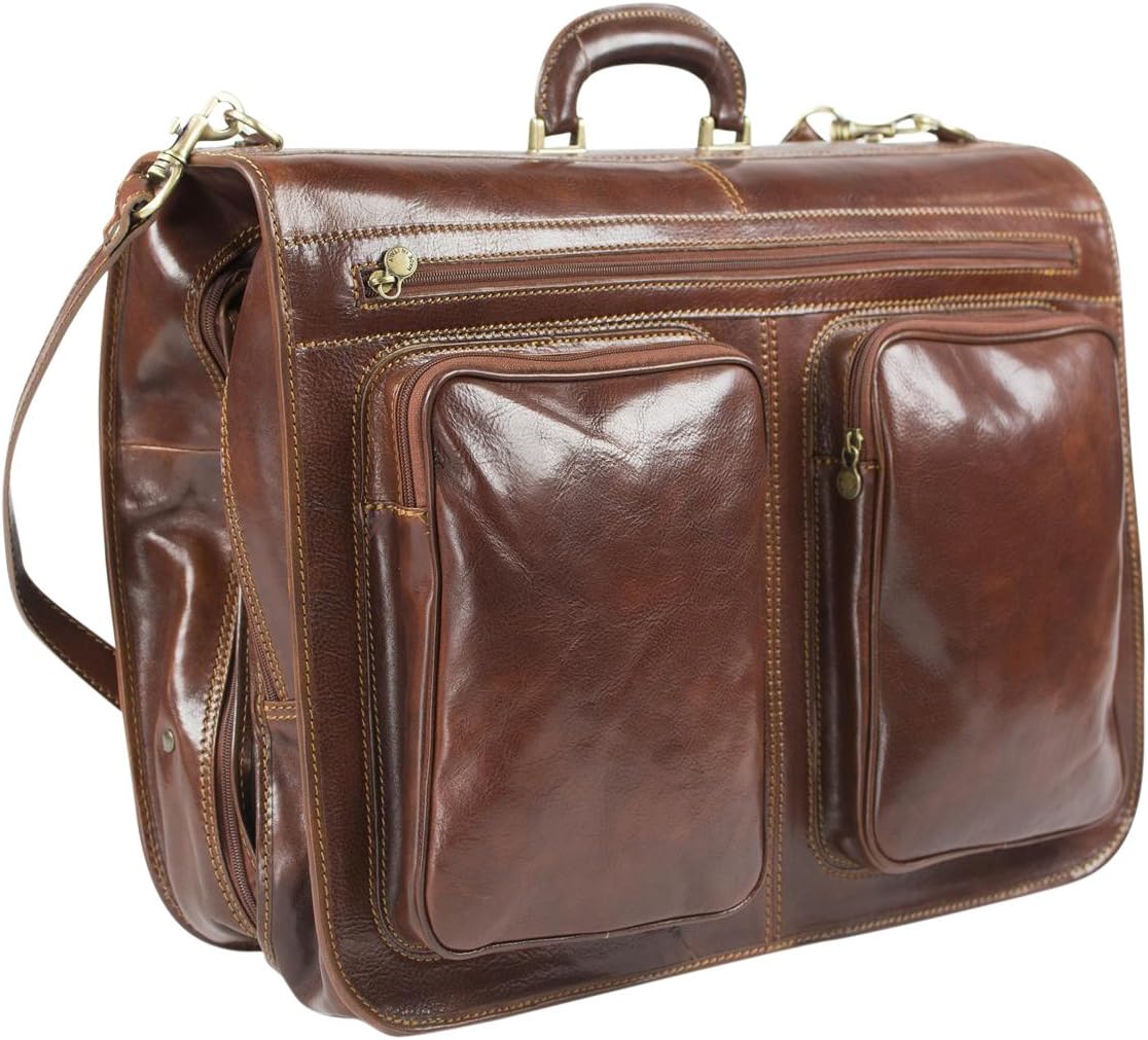 Rivello Genuine Leather Garment Bag - Detachable and Adjustable Shoulder Strap