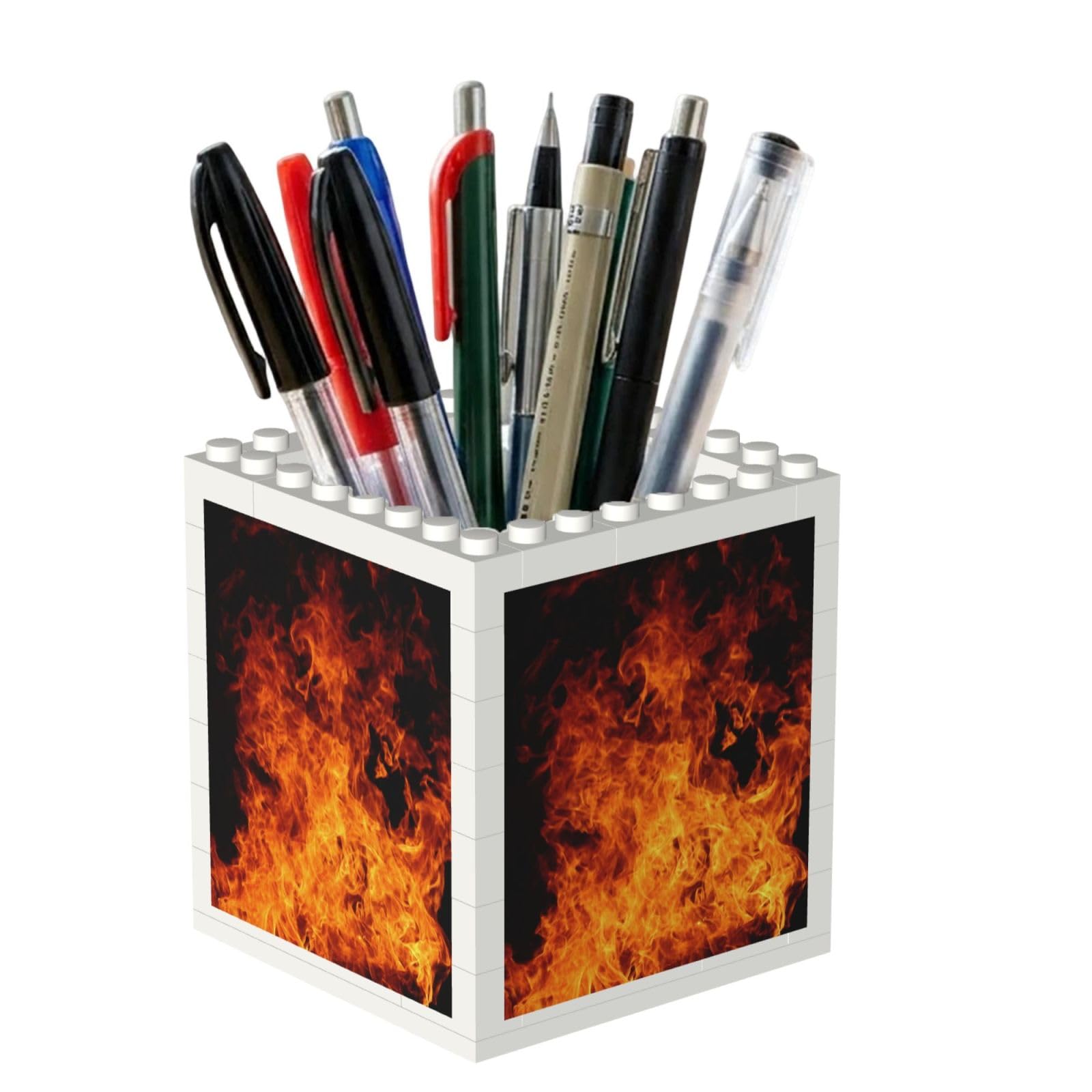 Poadnly Fire Burn Design Pattern, Pen Pot Pencil Holder for Office Home School, Compact Desk Organiser for Office Stationery