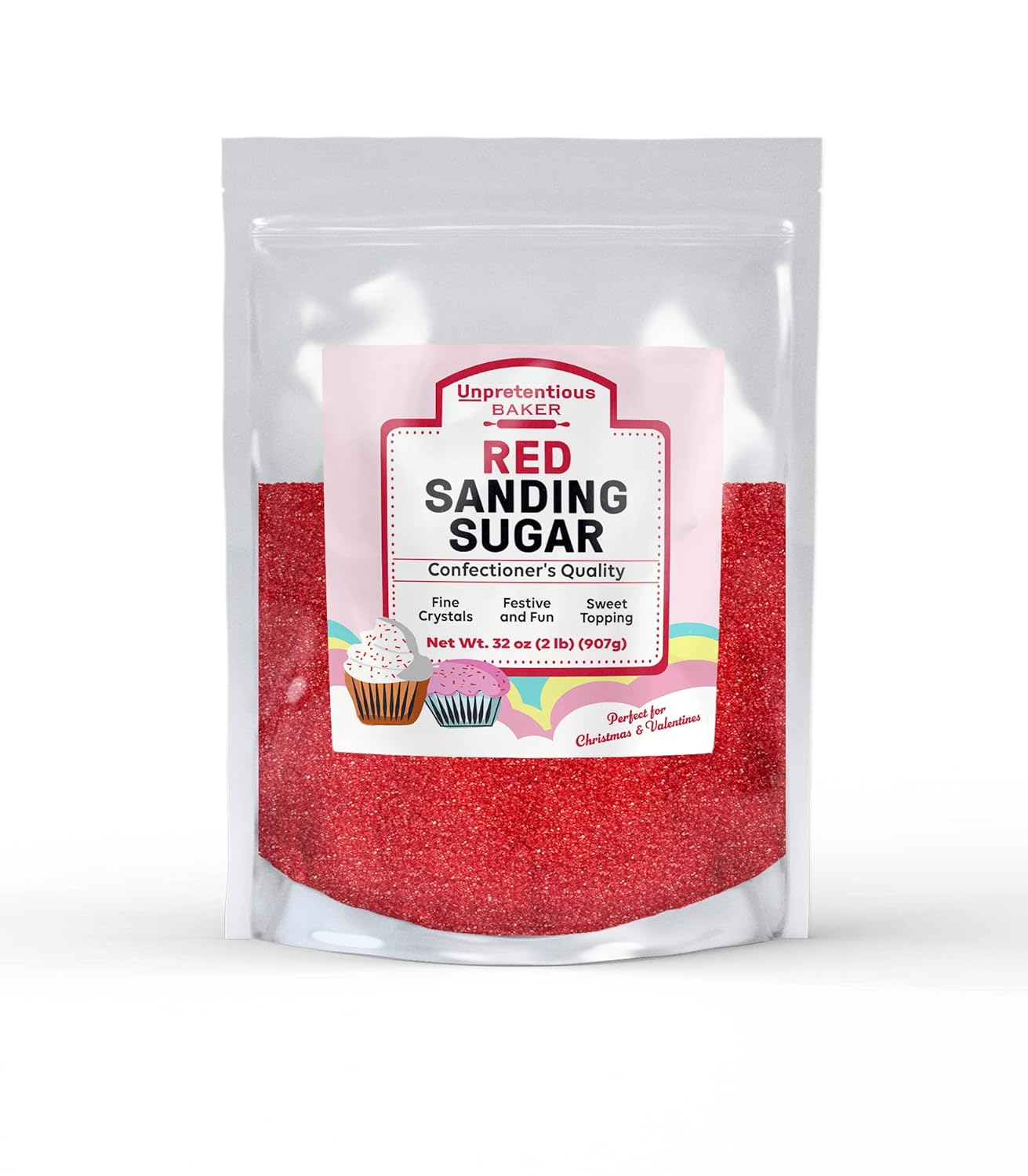 Red Sanding Sugar By Unpretentious, 2 lb, Colorful Sugar
