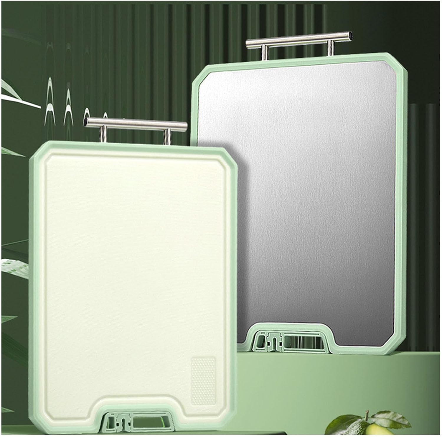 Titanium Cutting Boards for Kitchen Double-Sided Titanium/Wheat Straw, Large Size 15.7in×12in, Wheat Straw Cutting Board with Handle and Stand Design
