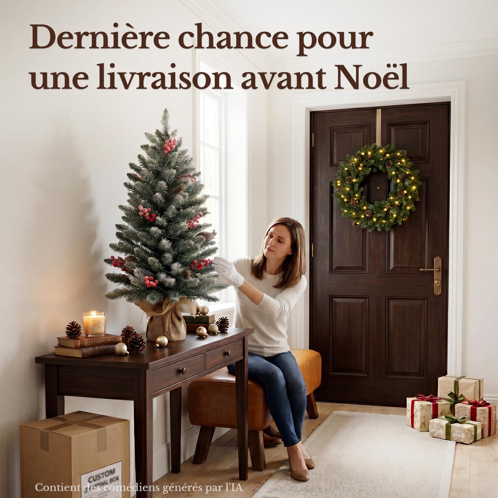 HOKEEPER Sapin de Noël artificiel 90 cm avec LED et baies | Sapin de Noël artificiel avec pommes de pin, montage facile, support stable, festif