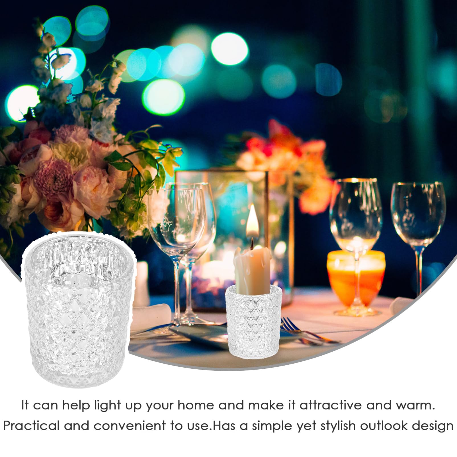 Portavelas de Cristal en Relieve 12 Piezas, Adorno Plateado | Vidrio, Efecto Decorativo y Soporte para Velas, para Hogar y Festivales