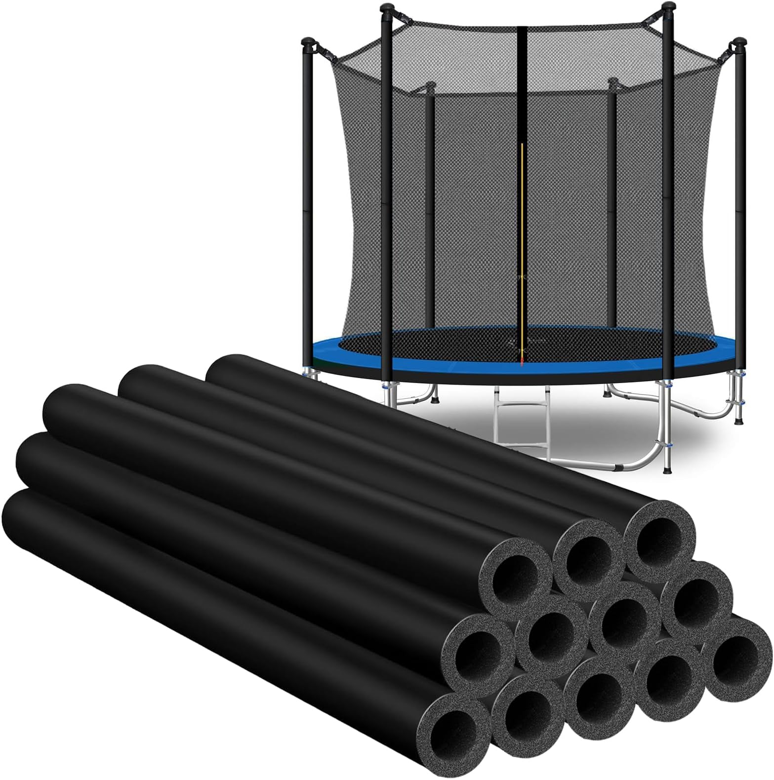 Rubber Trampoline Pole Covers, 1.26 Inch Diameter Trampolines Replacement Poles, Black Protective Trampolin Pole Rubber Sleeves for Safe Protection Trampoline Accessories (Black-12pcs)