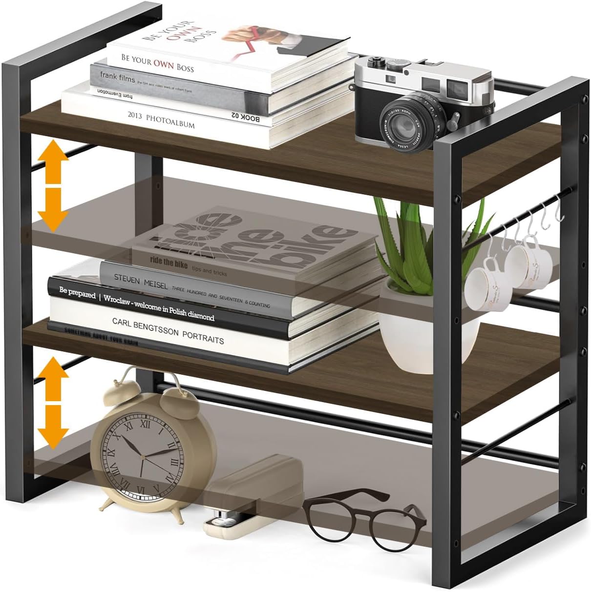§zz.luxi Desktop Storage Rack, Tabletop Shelf, 2-Tier, Desk Top Shelf, Movable Shelf, DIYable, Width 16.9 x Depth 7.9 x Height 16.1 inches (43 x 20 x 41 cm), Load Capacity, Desktop Rack, Includes 6