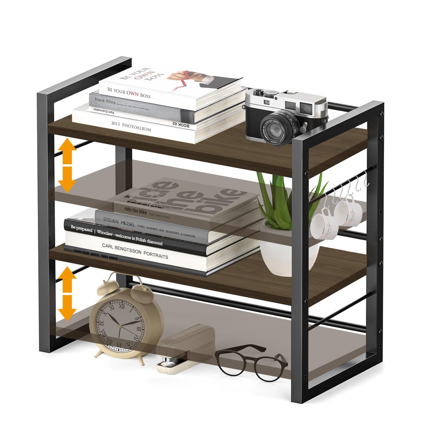 §zz.luxi Desktop Storage Rack, Tabletop Shelf, 2-Tier, Desk Top Shelf, Movable Shelf, DIYable, Width 16.9 x Depth 7.9 x Height 16.1 inches (43 x 20 x 41 cm), Load Capacity, Desktop Rack, Includes 6