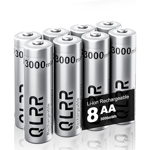 Rechargeable Lithium AA Batteries, 8 Pack, 3000mWh 1.5V, 1200+ Cycles