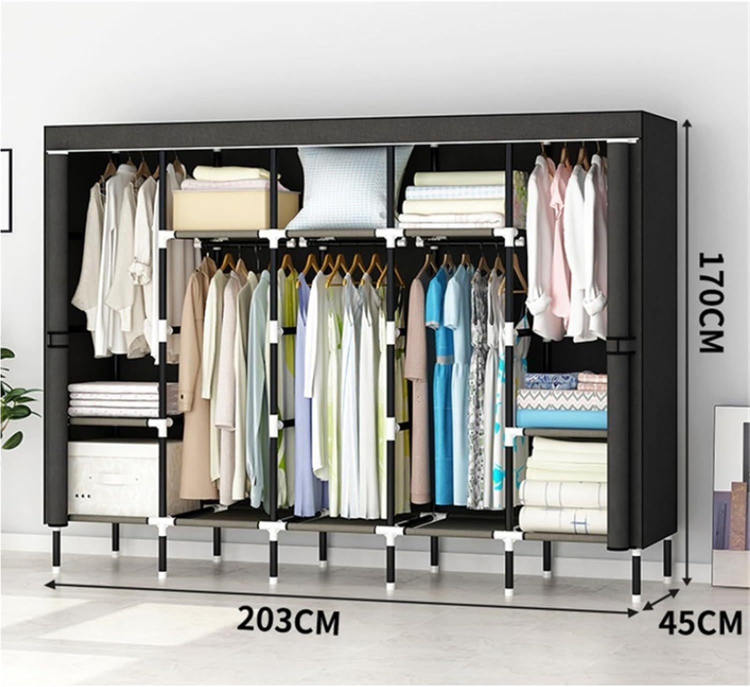Closet Wardrobe Closet Wardrobe Portable Closet for Bedroom Non-Woven Wardrobe Simple Wardrobe Closet Storage Organizer(Black,170X45X203CM)