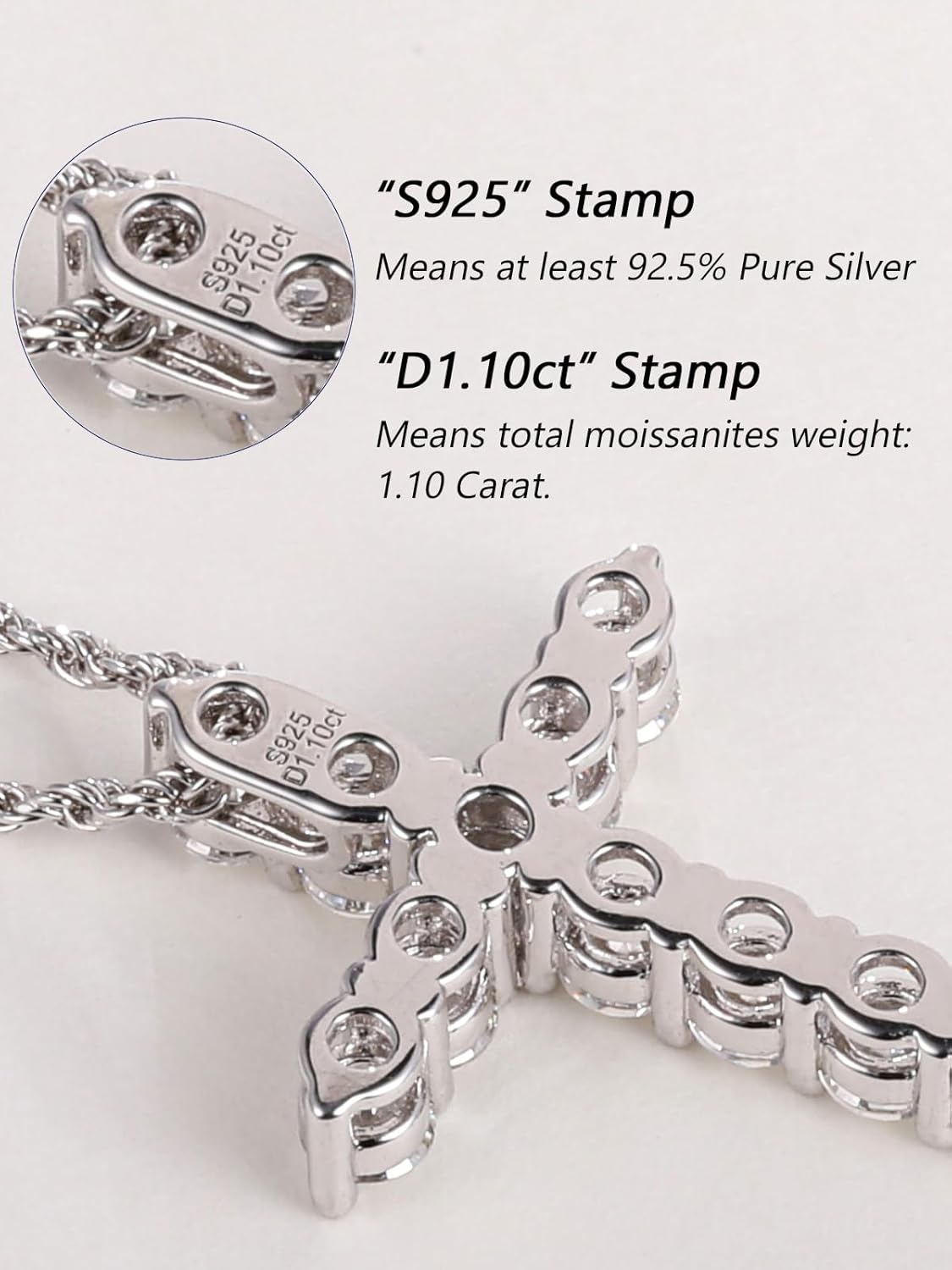 CYW 1.10/3.30 Carat Moissanite Sapphire Ruby Emerald Cross Pendant Necklace for Women Men, Solid 925 Sterling Silver Chain Pendant, Wedding Anniversary Christmas Jewelry - Image 8