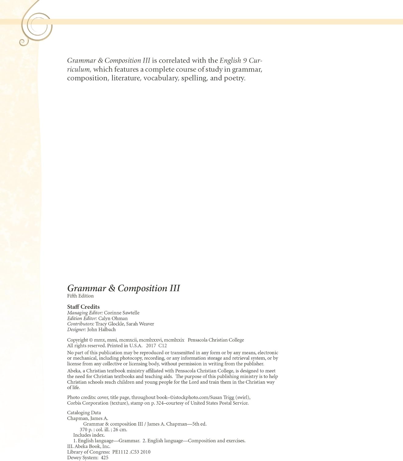 Grammar and Composition III - Abeka 9th Grade 9 Highschool English Grammar and Writing Student Work Text