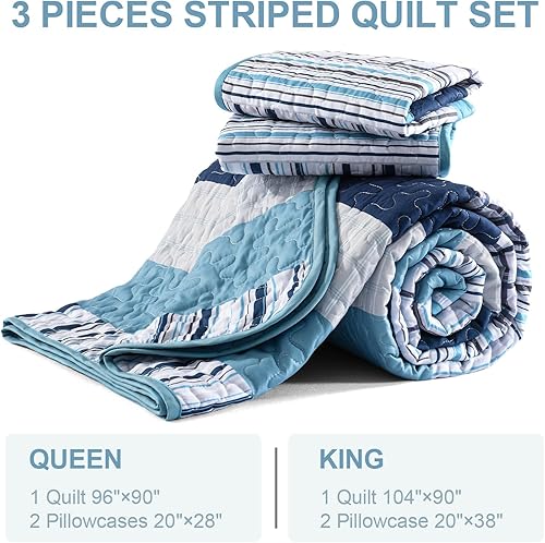 Vista 22 de DJY Juego de edredón a rayas tamaño Queen, juego de colcha bohemia de 3 piezas de color verde salvia, juego de ropa de cama de microfibra suave