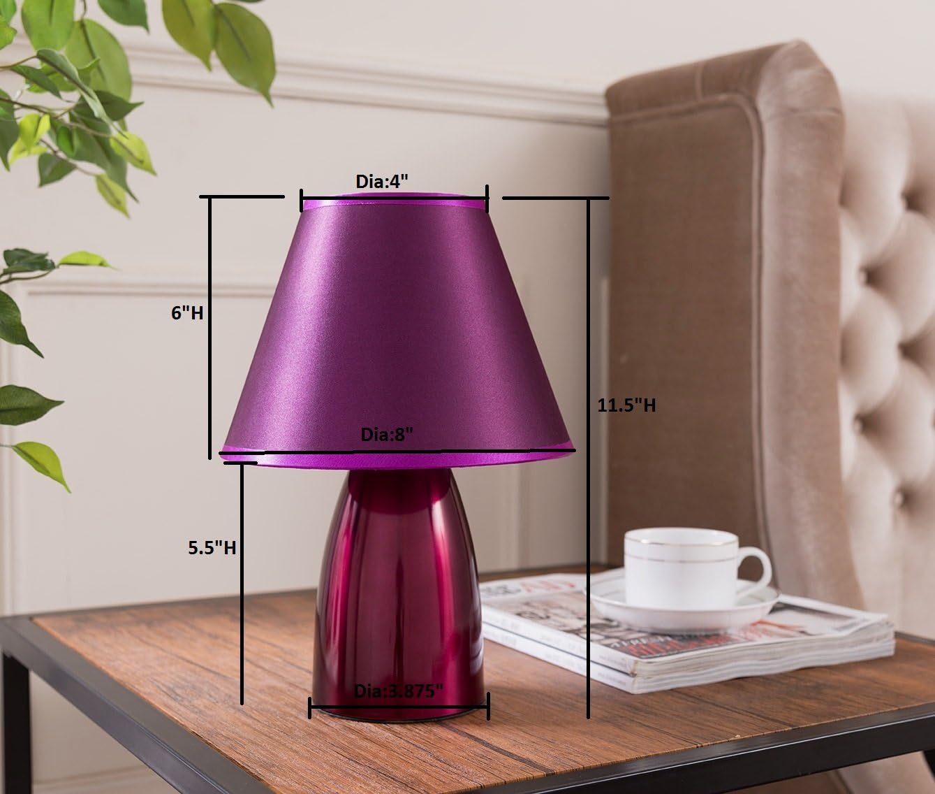 KB Designs – Purple Metal Body & Fabric Shade Table Lamp for Bedroom Living Room Kids Study Room Office