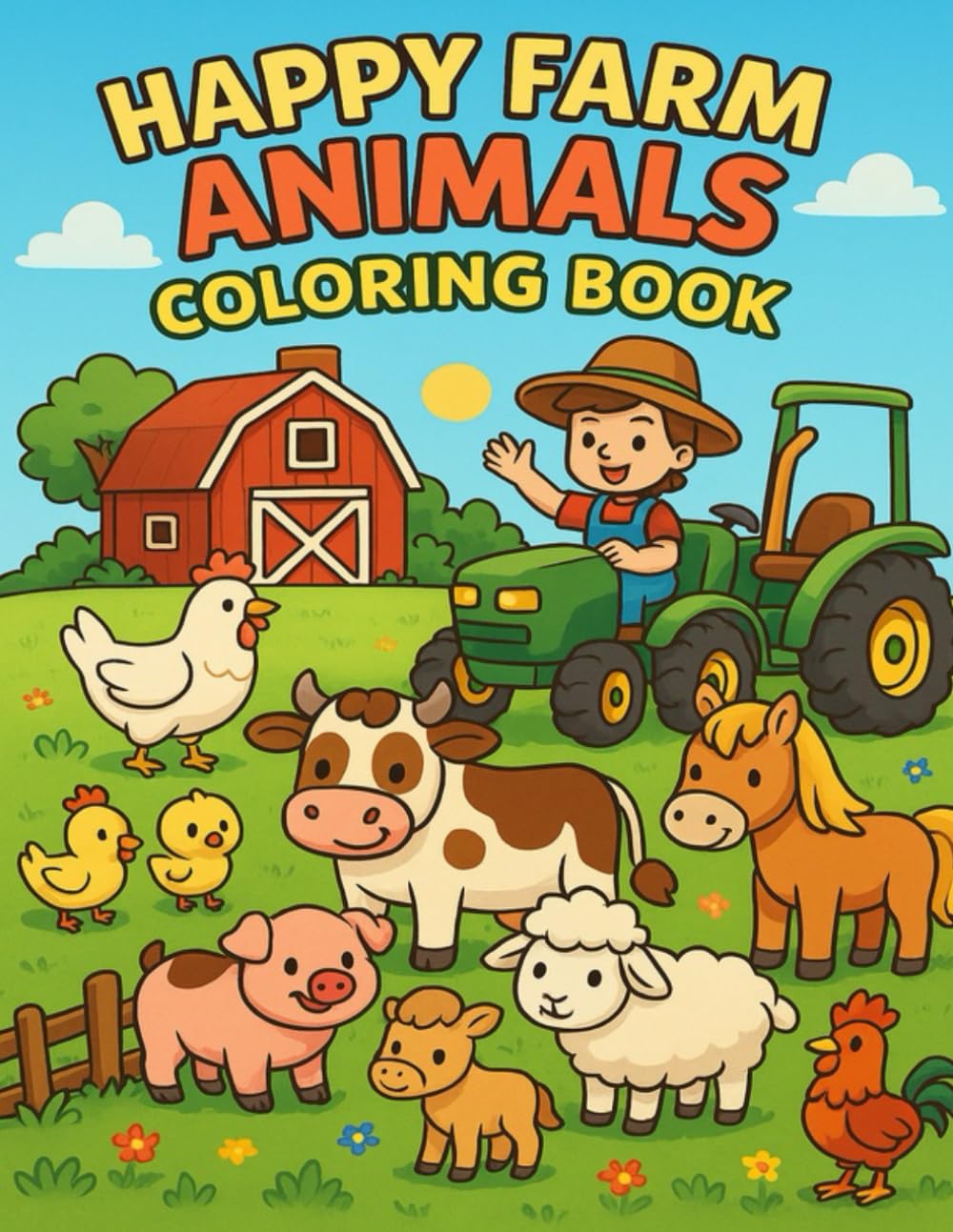 Happy Farm Animals Coloring Book: Cute and Friendly Farm Animal Coloring Pages for Kids