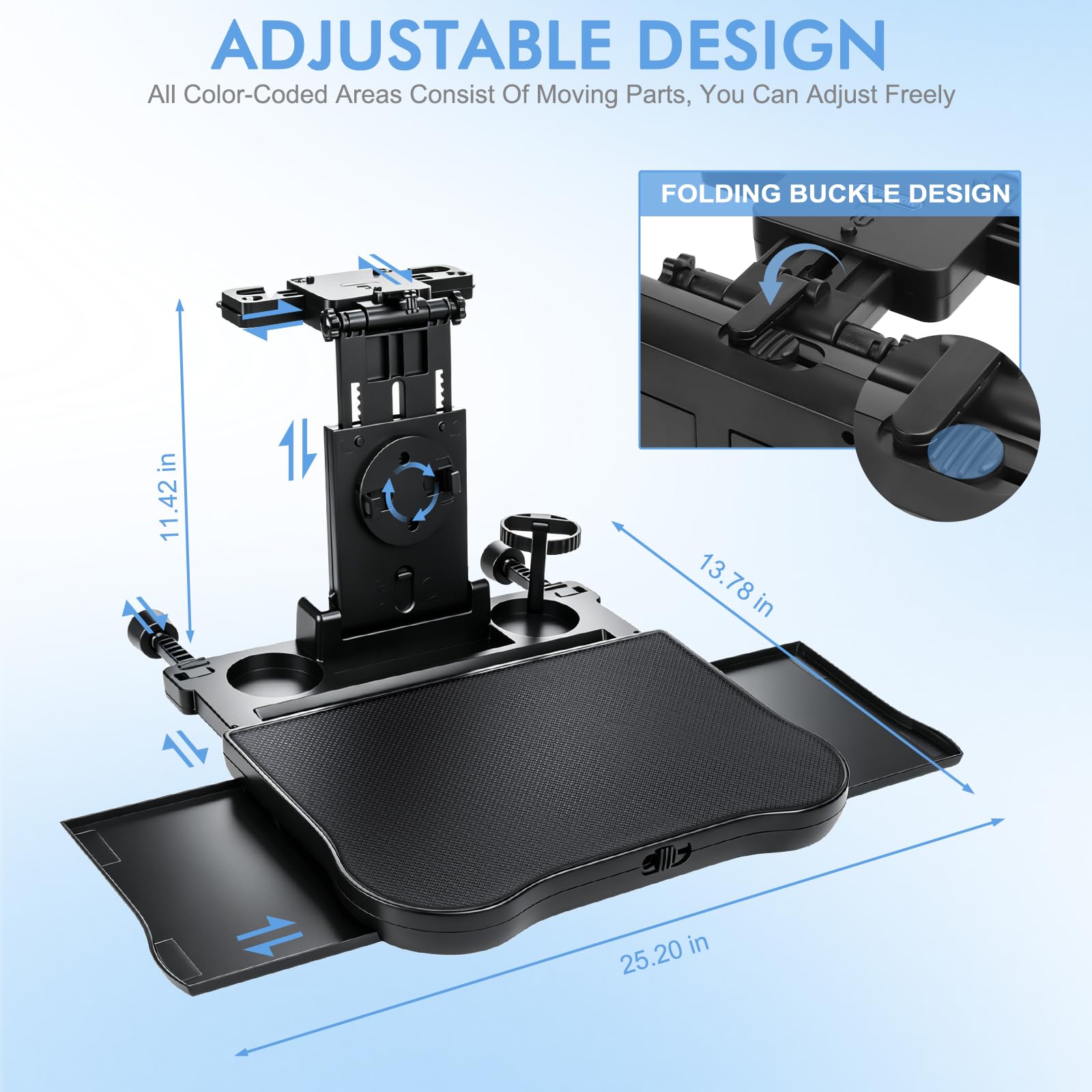 Tavolino Auto, Tavolo Da Pranzo Per Sedile Posteriore Passeggero con Portabicchieri e Supporto, Telescopico, Pieghevole, per Bambini, Viaggi, Lavoro, Pasti (Portata 20kg)