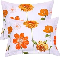 Vista 9 de EVENHUG Juego de 2 fundas de almohada acolchadas de girasol naranja, fundas de almohada florales a juego con decoración de ropa de cama