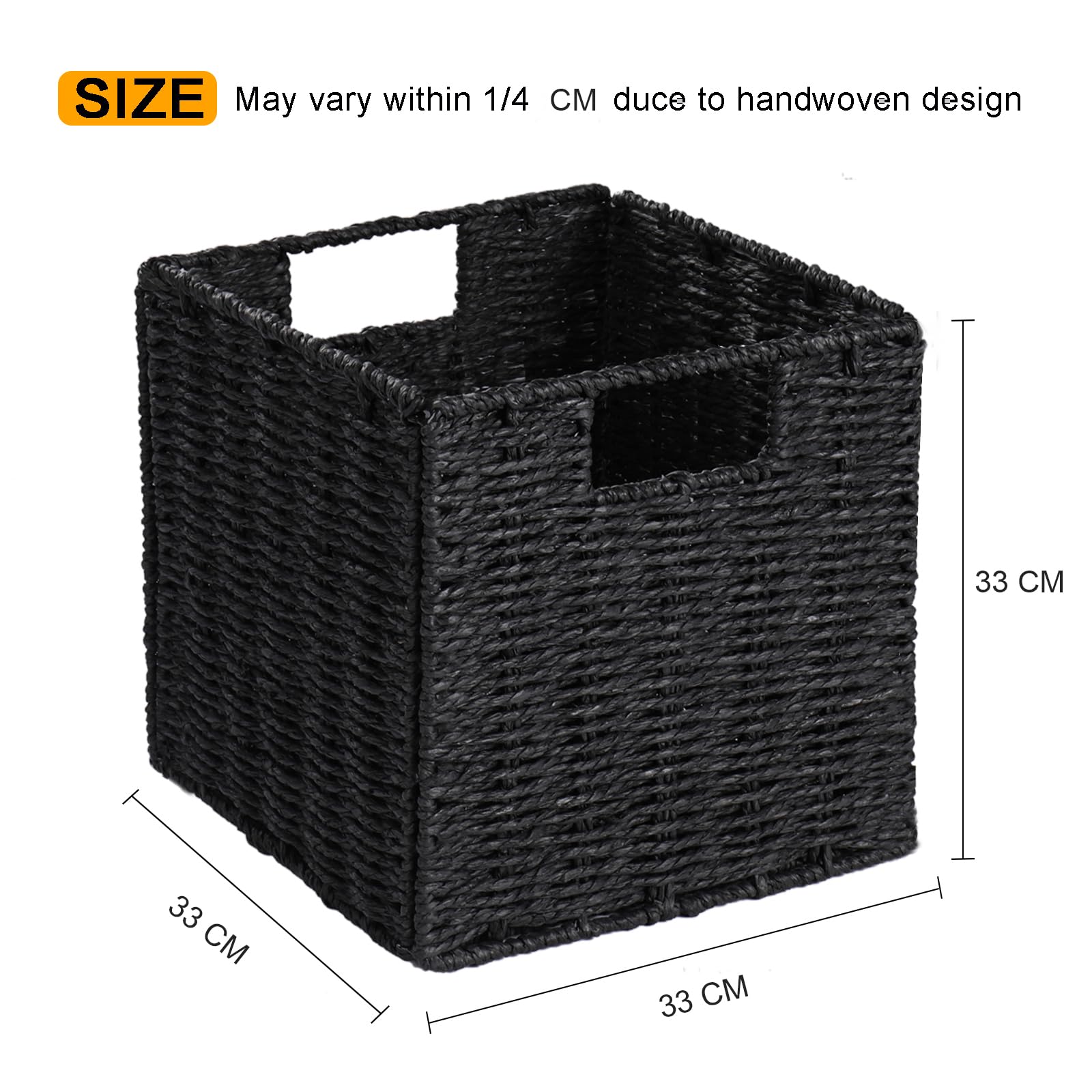 Aufbewahrungskorb geflochten, dekorativer Korb Geflochten mit Griffen, Faltbare Aufbewahrungsbox für Regal, Badezimmer, Wohnzimmer, Groß Körbe Aufbewahrung, 2er Set, 33 x 33 x 33 cm, Schwarz