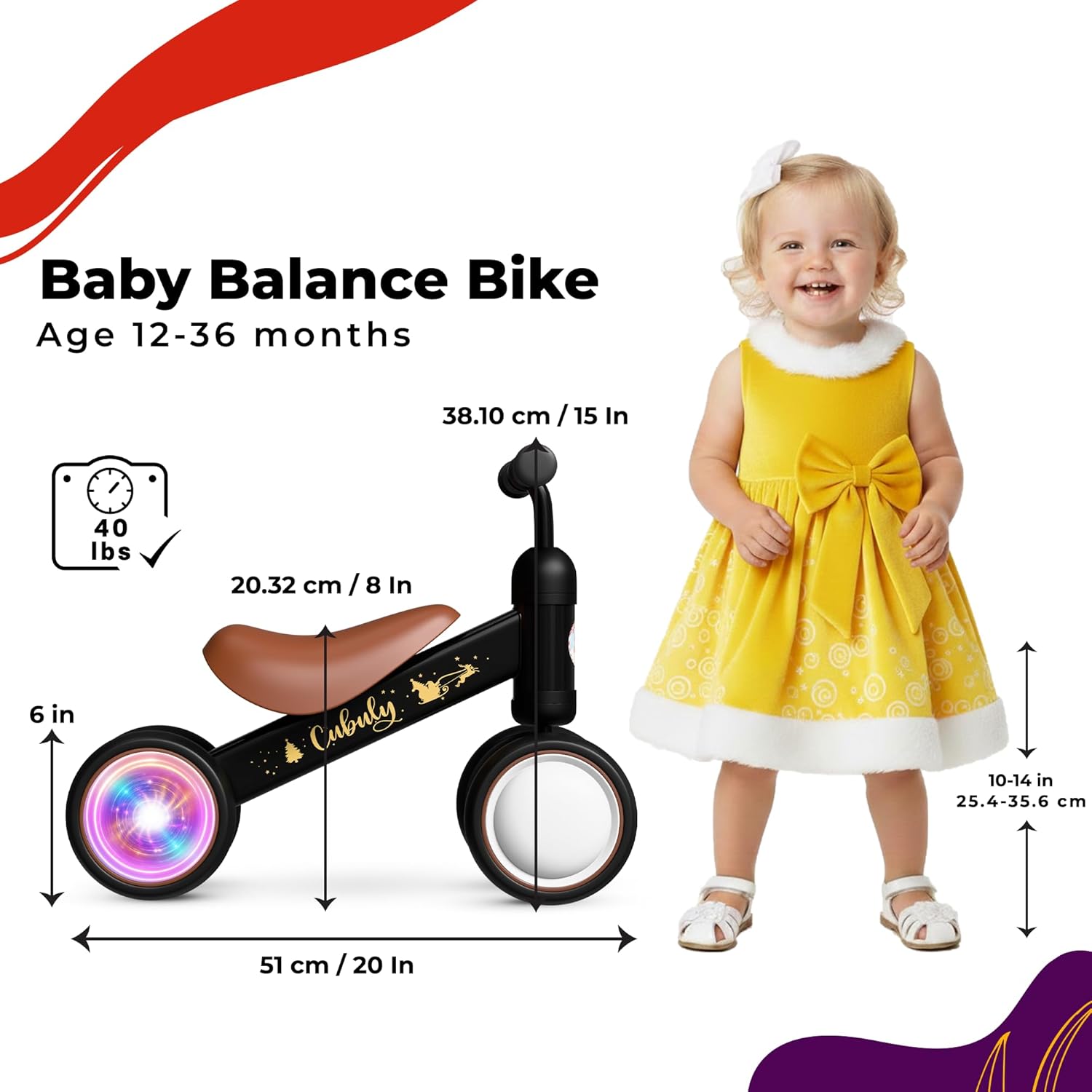 Baby Balance Bike for 1-3 Year – First Birthday Boy Girl Gifts 12-36 Month Mini Bike|Colorful Lighting Wheels|Ride on Toys |Toddler Balance Bike 1-3 Indoor/Outdoor Bike