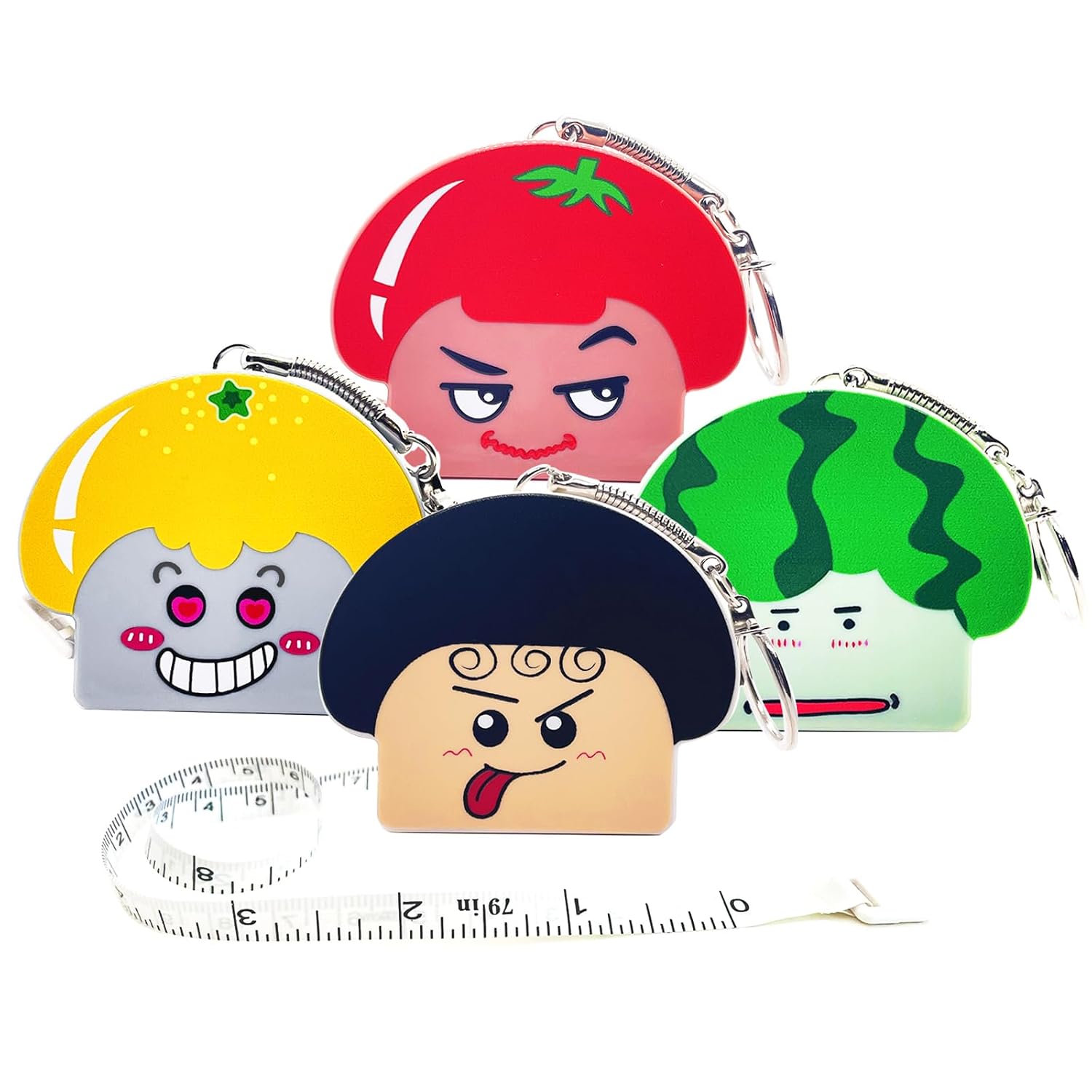 4 Pack Whimsical Veggie-Themed Retractable Small Tape Measure -200CM/78.7" Dual Sided Body Measuring Tape for Sewing, Fitness, Tailoring, Crafts, Accurate & Portable Cloth Measuring Ruler