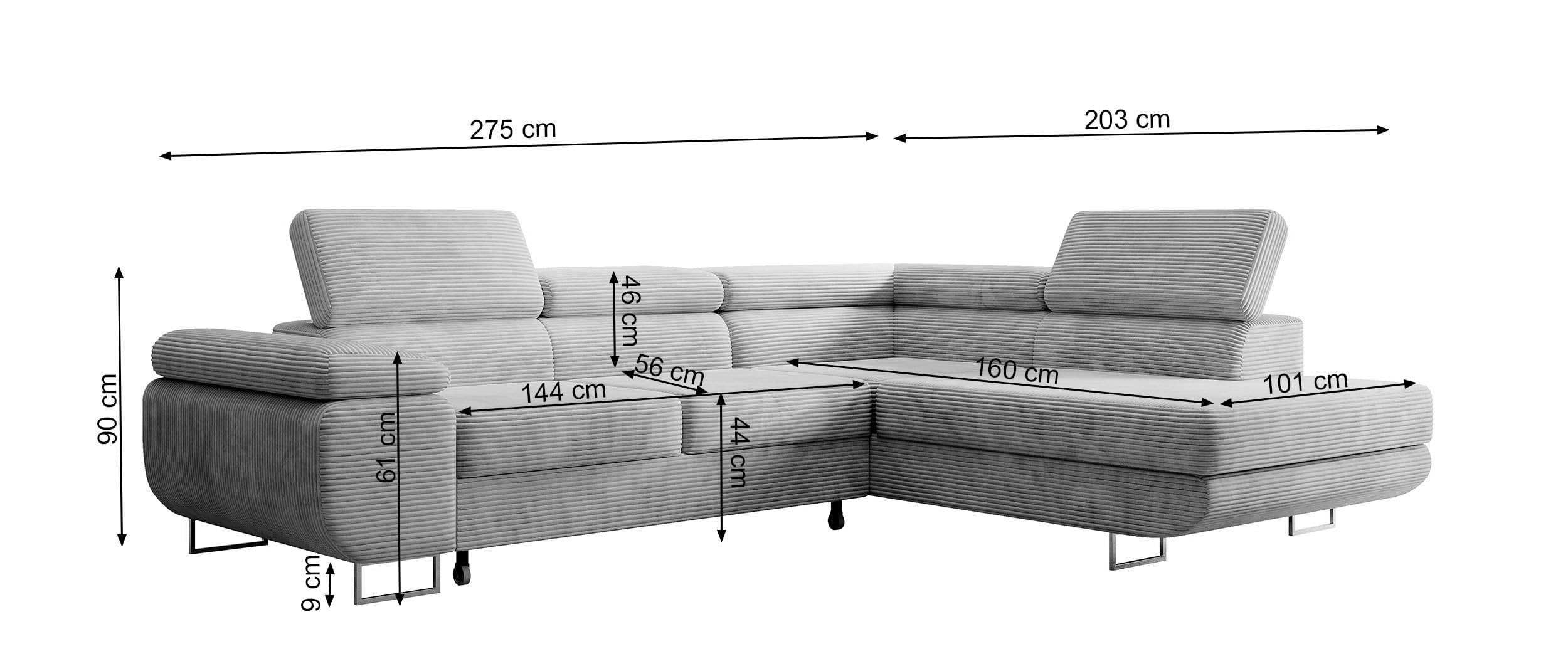 Selsey Narożnik, drewno, musztardowy żółty, szerokość 275 cm