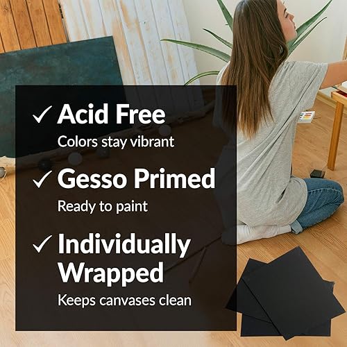 Miniatura 4 de Paneles de lienzo negro para pintura, paquete de 20, tableros imprimados con gesso de 8 x 10 pulgadas para óleo, acrílico y acuarela, lienzo de arte
