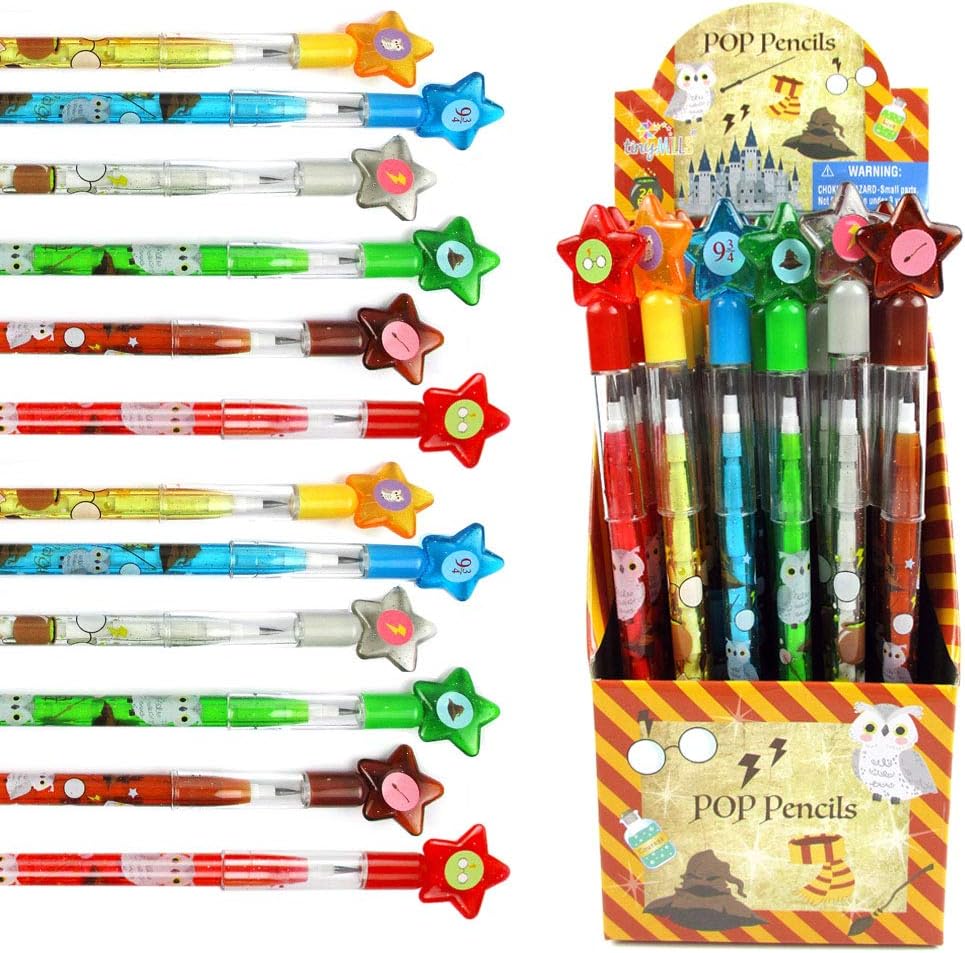 24 Pcs Wizard Multi Point Stackable Push Pencil Assortment with Eraser for Wizard Birthday Party Favor Prize Carnival Goodie Bag Stuffers Classroom Rewards Pinata Fillers