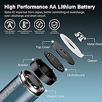 Vista 9 de Batería recargable de litio AA con cargador, paquete de 8 baterías AA de litio recargables, baja autodescarga y larga duración de hasta 2000+