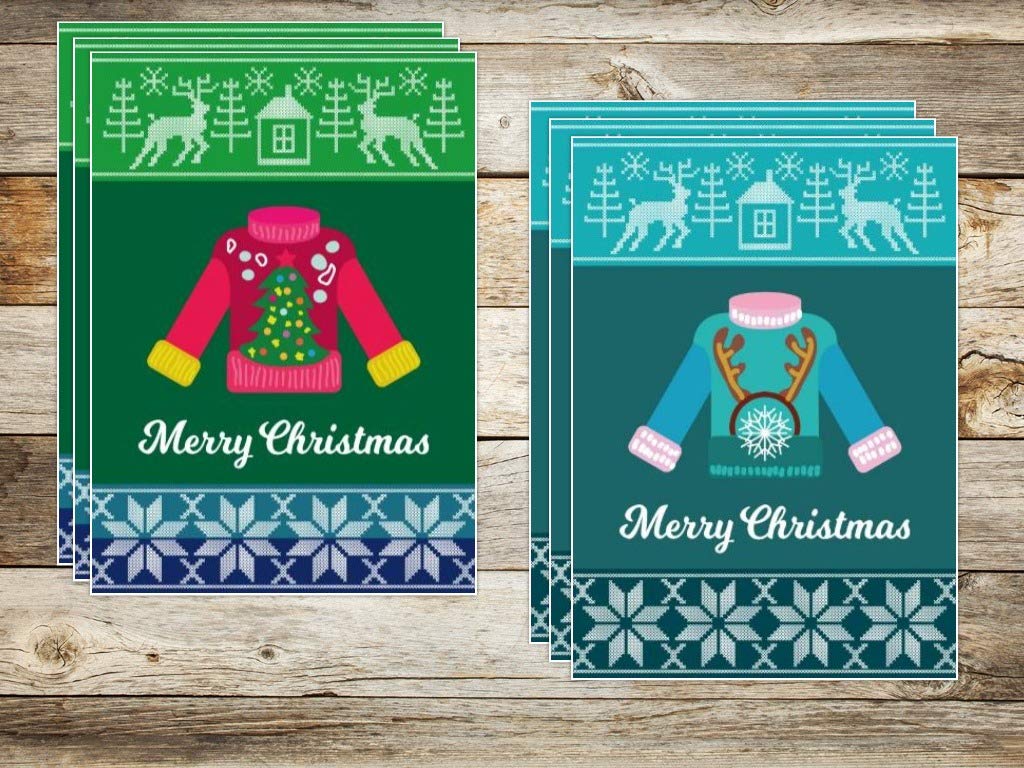 Edition Colibri Lustige Weihnachtskarten - 15 Stück Mit 5 Weihnachtspulli-Motiven Im Retro-Design