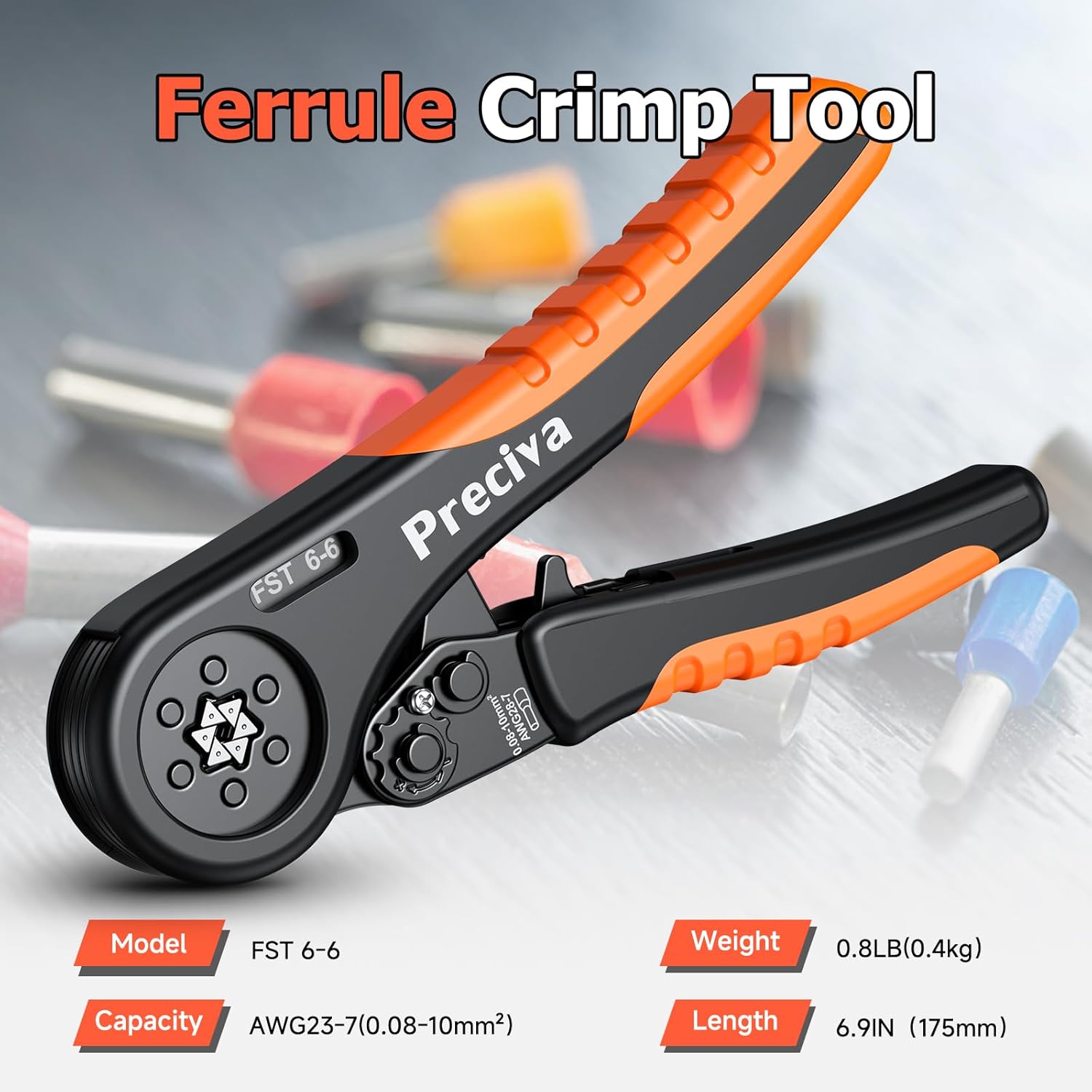 Preciva Hexagonal Ferrule Crimping Tool, AWG 28-7(0.08-10mm²) Wire Crimps Tools, Crimper Plier Adjustable Ratcheting Wire Crimping Tool for Cable Assembly, for Home and Industrial Use