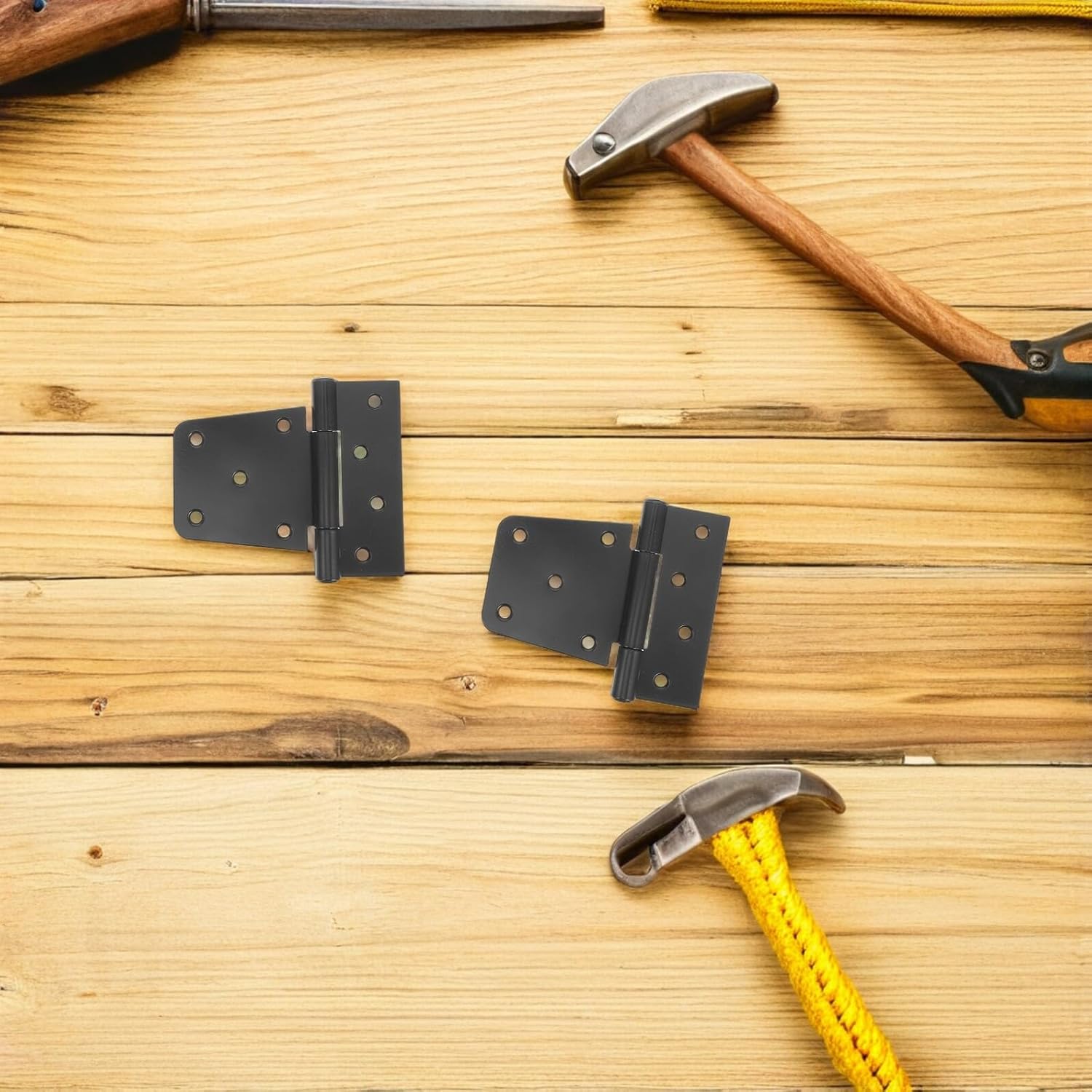 Tofficu 4 Pcs Heavy-Duty Metal Gate Hinges for Garden Fence and Barn Door, 3.5-inch Black Exterior Gate Hardware Set for Security and Outdoor Use