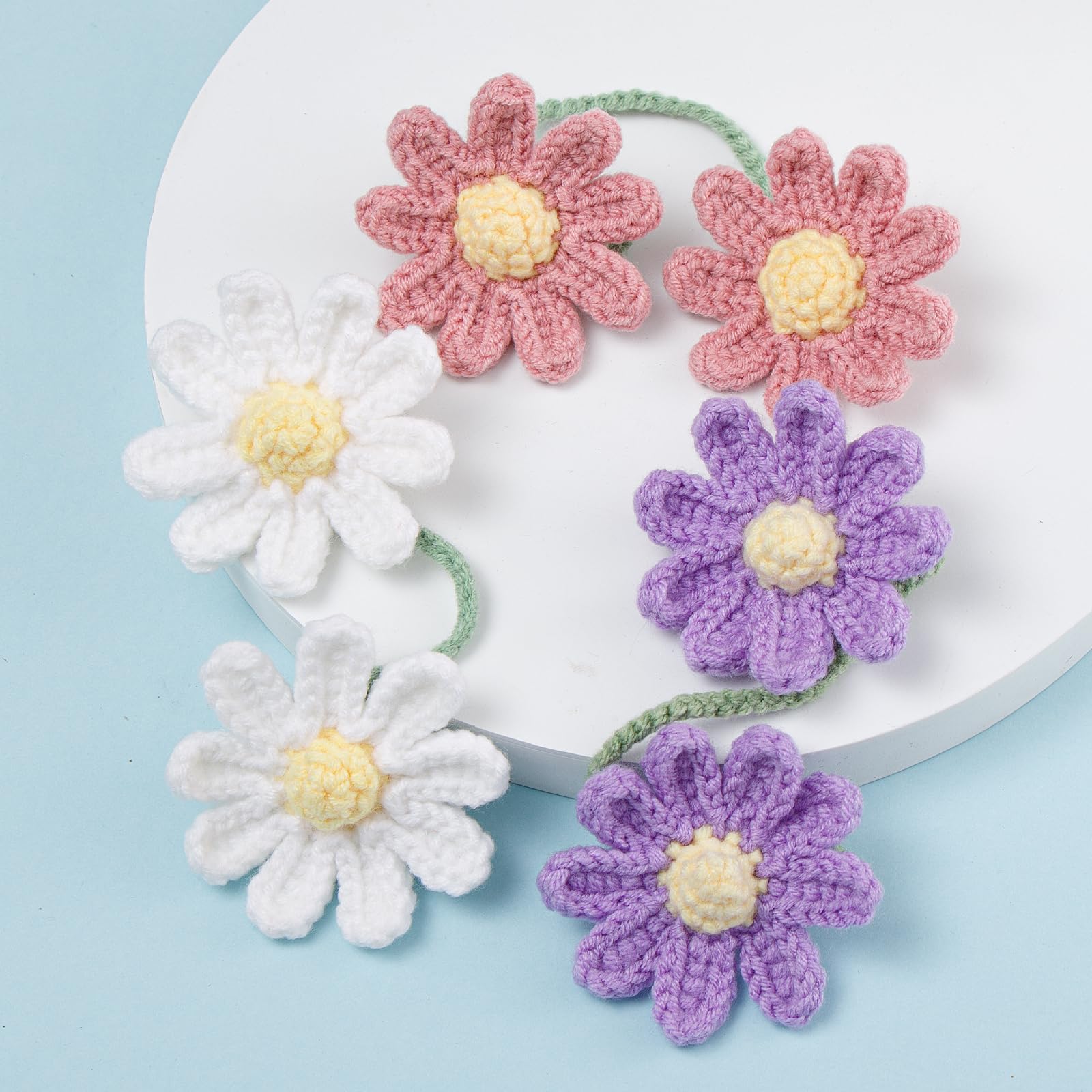 Ciondolo per Auto Margherita Lavorata a Mano, Accessori per Specchietto Retrovisore, Accessori Auto Donna da Appendere (Bianco)