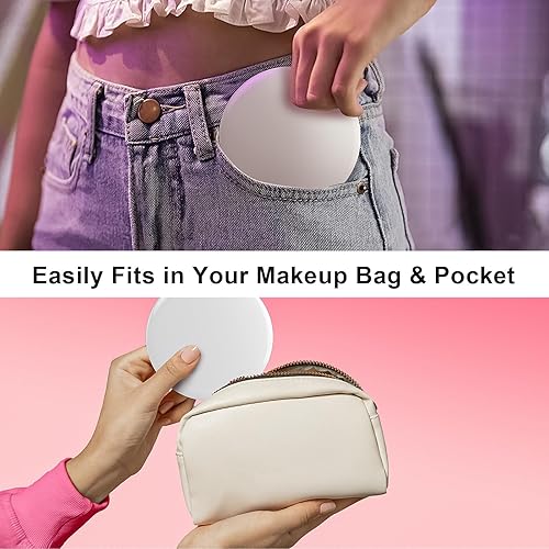 Miniatura 5 de Espejo de maquillaje compacto con 3 luces de color, aumento 3X, interruptor recargable y automático, espejo portátil de viaje para bolso o bolsillo,