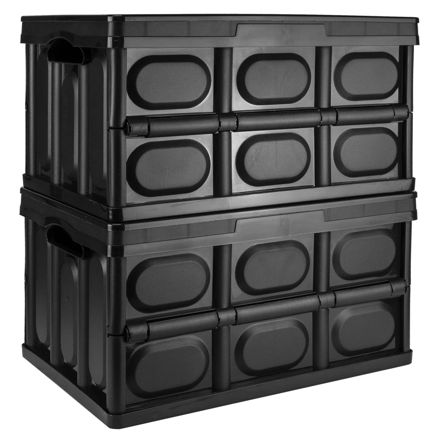 TekBox 30L Black Storage Box with Lid Folding Stackable 30 Litre Lidded Plastic Crate Tub Boxes (2)
