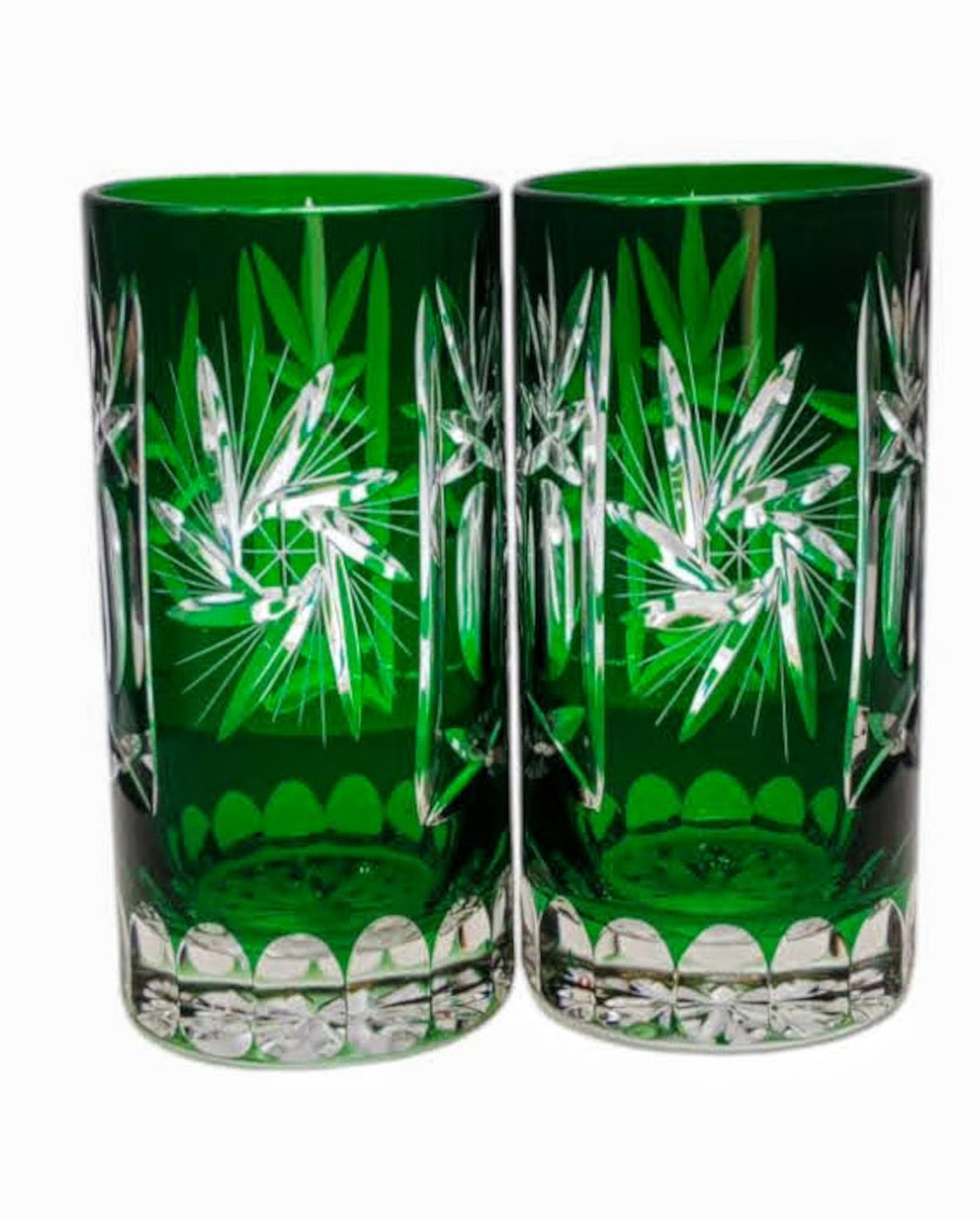 MaRika Kryształowe szklanki do wody i szklanki do picia 320 ml – szmaragd, ręcznie zdobione eleganckie szkło – zestaw 6 sztuk w opakowaniu prezentowym, idealne na co dzień i jako prezent