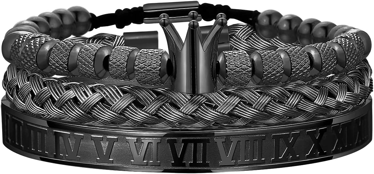 WFYOU 3PCS Stainless Steel Bracelets for Men Gold Roman Numeral Bangle Bracelet Twisted Cable Bracelet Adjustable Cuff Bracelet Mens Luxury Jewelry Bracelets Gifts