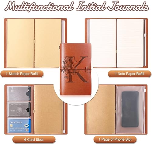 Miniatura 4 de Diario de viaje de cuero con inicial, cuaderno con monograma, regalos de agradecimiento, diario personalizado recargable, bloc de notas para