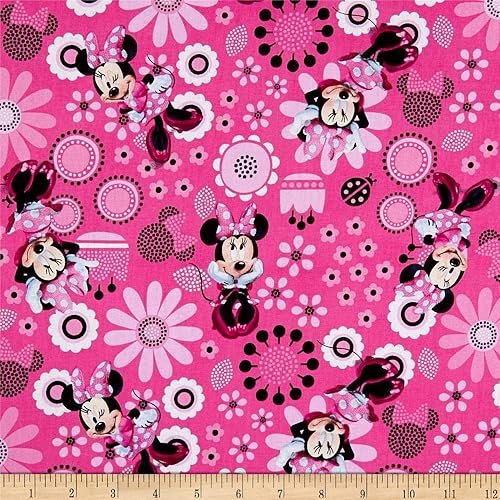 Springs Creative Products Disney Minnie Bowtique - Tela de edredón de algodón de Minnie Allover color rosa, tela de edredón por yarda