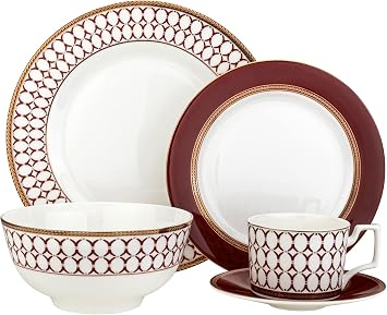 20pcs Bone China Porcelain Dinnerware Set, Elegant Dinner Service for 4 - Dinner Plates, Soup Plates