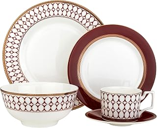 20pcs Bone China Porcelain Dinnerware Set, Elegant Dinner Service for 4 - Dinner Plates, Soup Plates