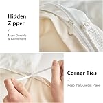 WARMDERN Striped Couverture de couettes Khaki Queen, Khaki avec motif de voile rayé blanc literie, Microfibre doux Texturé Couverture à couettes avec fermeture à glissière et des cravates d'angle (Khaki, Reine)