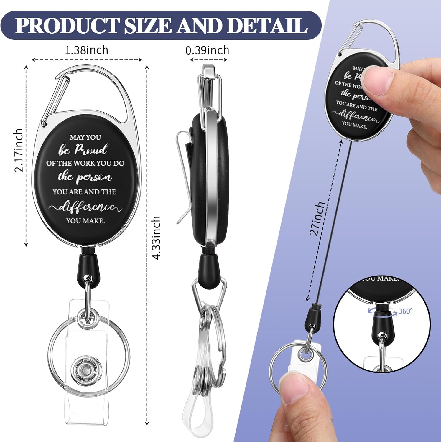 Qeeenar 50 Pcs Badge Reel Retractable Nurse Badge Holder Employee Appreciation Gift ID Carabiner Reel Clip for Nurse Doctor Teacher Worker