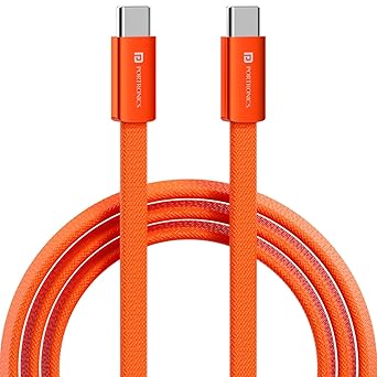 Portronics Flatro 60W Flat Design fast Charging Type C Cable, Strong Nylon Braided, Data Sync, Tangle Free Flat Design, Durable Aluminium Connector, Compatible With Type C Devices(Orange)